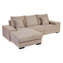 Canapé d'angle droit convertible en tissu velours côtelé taupe avec 2 coussins - ELKO
