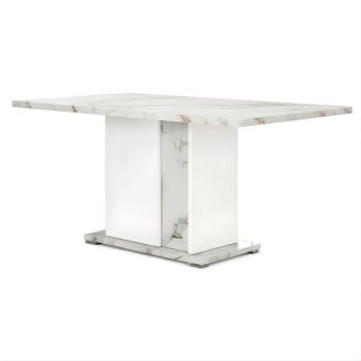 Table repas fixe 160x90cm pied central laqué blanc et imitation marbre - ETOLIS