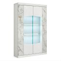 Vitrine 2 portes avec leds laqué blanc et imitation marbre - ETOLIS