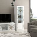 Vitrine droite 1 porte avec leds laqué blanc et imitation marbre - ETOLIS