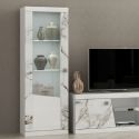 Vitrine gauche 1 porte avec leds laqué blanc et imitation marbre - ETOLIS