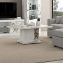 Table basse 120x65cm pied central laqué blanc et imitation marbre - ETOLIS