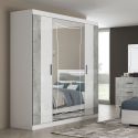 Armoire 4 portes avec 2 portes miroir centrales laqué blanc et imitation marbre - GENESIS