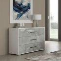 Commode 3 tiroirs laqué blanc et imitation marbre - GENESIS