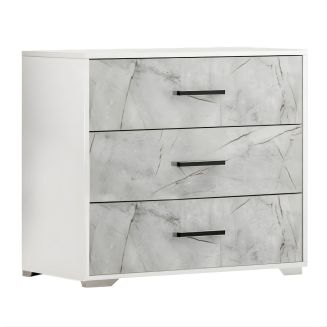 Commode 3 tiroirs laqué blanc et imitation marbre - GENESIS