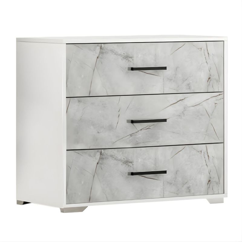 Commode 3 tiroirs laqué blanc et imitation marbre - GENESIS