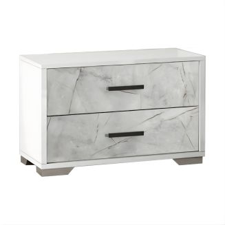 Chevet 2 tiroirs laqué blanc et imitation marbre - GENESIS