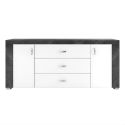 Buffet 2 portes 3 tiroirs laqué blanc et imitation granit gris - NEWELL