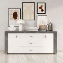 Buffet 2 portes 3 tiroirs laqué blanc et imitation granit gris - NEWELL