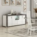 Buffet 4 portes avec leds laqué blanc et imitation granit gris - NEWELL