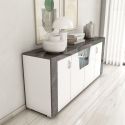 Buffet 4 portes avec leds laqué blanc et imitation granit gris - NEWELL