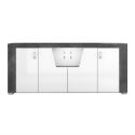 Buffet 4 portes avec leds laqué blanc et imitation granit gris - NEWELL