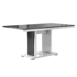 Table repas 160x90cm pied central laqué blanc et imitation granit gris - NEWELL