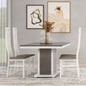 Table repas 160x90cm pied central laqué blanc et imitation granit gris - NEWELL