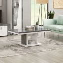 Table basse pied central laqué blanc et imitation granit gris - NEWELL