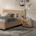 Chambre lit 140x190cm avec éclairage led + 2 chevets + armoire aspect bois et noir - LUDY