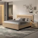 Chambre complète lit 140x190cm avec éclairage led + 2 chevets + commode + armoire aspect bois et noir - LUDY