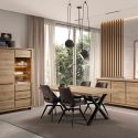 Ensemble séjour complet table repas 200cm piètement X + buffet + argentier aspect bois finition Hudson Oak - URIDSON