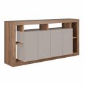Buffet 4 portes avec encadrement 6 niches beige et aspect bois finition Mercure - LIMANI