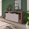 Buffet 4 portes avec encadrement 6 niches beige et aspect bois finition Mercure - LIMANI