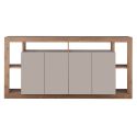 Buffet 4 portes avec encadrement 6 niches beige et aspect bois finition Mercure - LIMANI