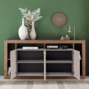 Buffet 4 portes avec encadrement 6 niches beige et aspect bois finition Mercure - LIMANI