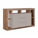 Buffet 2 portes 3 tiroirs avec encadrement 6 niches beige et aspect bois finition Mercure - LIMANI