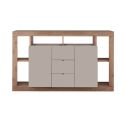 Buffet 2 portes 3 tiroirs avec encadrement 6 niches beige et aspect bois finition Mercure - LIMANI