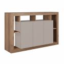Buffet 3 portes avec encadrement 6 niches beige et aspect bois finition Mercure - LIMANI