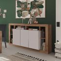 Buffet 3 portes avec encadrement 6 niches beige et aspect bois finition Mercure - LIMANI