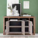 Buffet 3 portes avec encadrement 6 niches beige et aspect bois finition Mercure - LIMANI