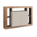 Buffet 2 portes avec encadrement 5 niches beige et aspect bois finition Mercure - LIMANI