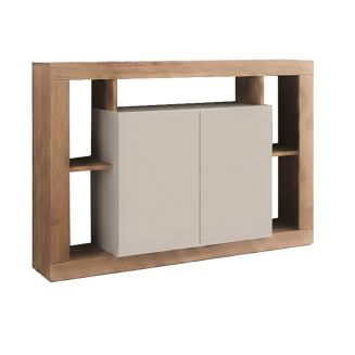 Buffet 2 portes avec encadrement 5 niches beige et aspect bois finition Mercure - LIMANI