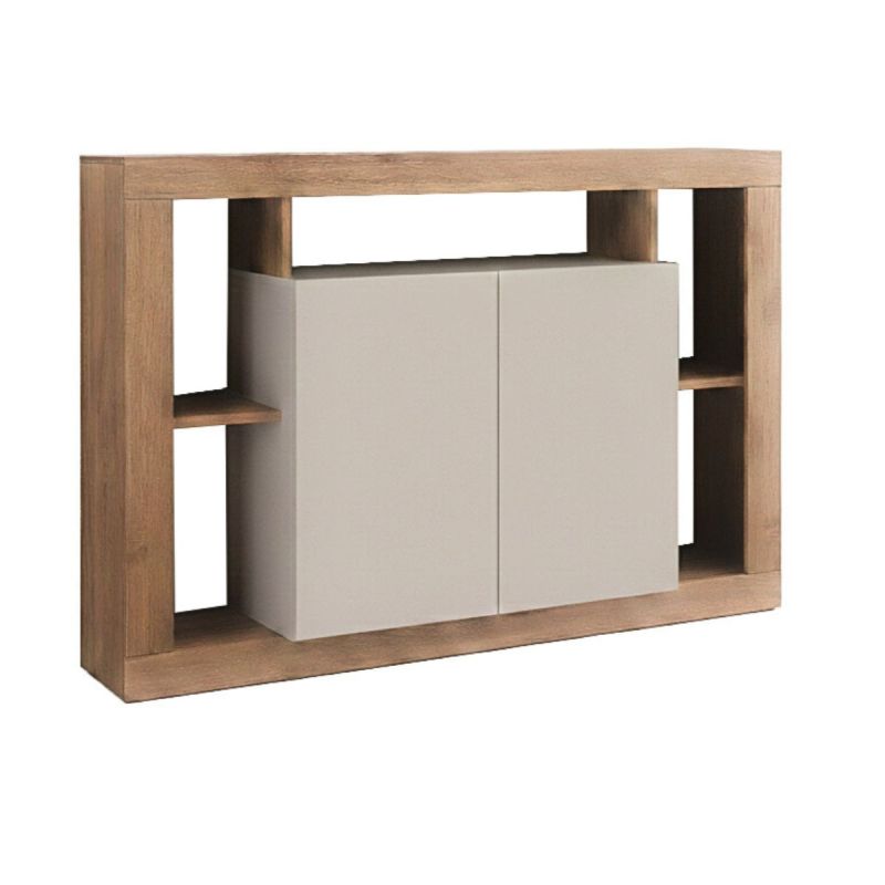 Buffet 2 portes avec encadrement 5 niches beige et aspect bois finition Mercure - LIMANI