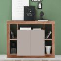 Buffet 2 portes avec encadrement 5 niches beige et aspect bois finition Mercure - LIMANI
