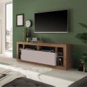 Meuble TV 1 porte avec encadrement 6 niches beige et aspect bois finition Mercure - LIMANI