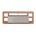 Meuble TV 1 porte avec encadrement 6 niches beige et aspect bois finition Mercure - LIMANI