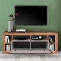 Meuble TV 1 porte avec encadrement 6 niches beige et aspect bois finition Mercure - LIMANI