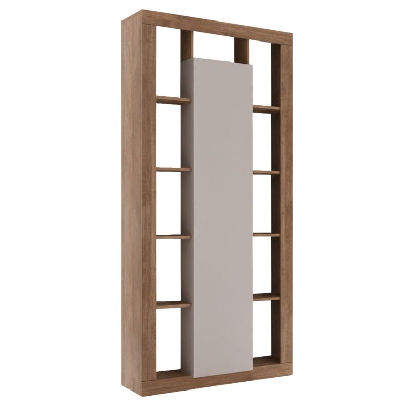 Colonne 1 porte avec encadrement 11 niches beige et aspect bois finition Mercure - LIMANI