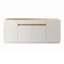 Buffet 4 portes 1 tiroir laqué blanc plateau et détail façade aspect bois finition Cadiz - FANASY