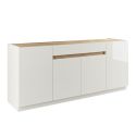 Buffet 4 portes 1 tiroir laqué blanc plateau et détail façade aspect bois finition Cadiz - FANASY