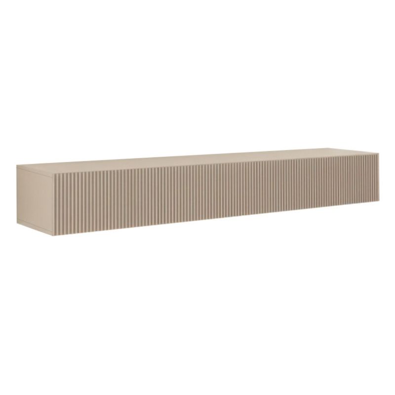 Meuble TV suspendu 180cm 1 porte abattante relief laqué beige - JANEIRO BEIGE