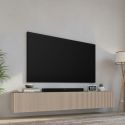 Meuble TV suspendu 180cm 1 porte abattante relief laqué beige - JANEIRO BEIGE