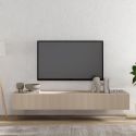 Meuble TV suspendu 180cm 1 porte abattante relief laqué beige - JANEIRO BEIGE