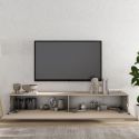 Meuble TV suspendu 180cm 1 porte abattante relief laqué beige - JANEIRO BEIGE