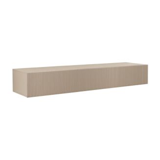 Meuble TV suspendu 160cm 1 porte abattante relief laqué beige - JANEIRO BEIGE