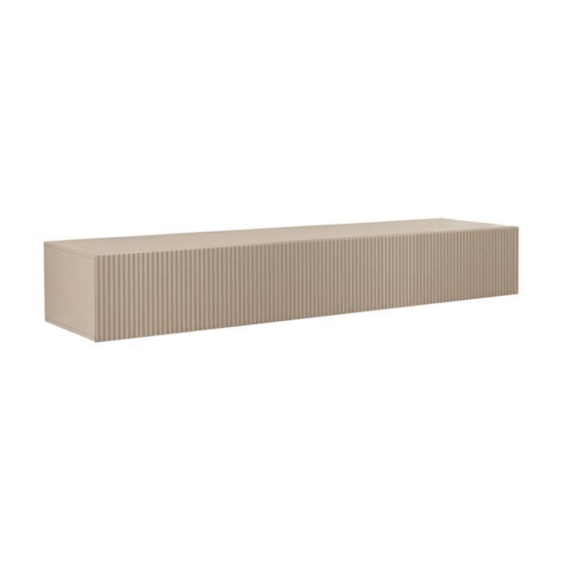 Meuble TV suspendu 160cm 1 porte abattante relief laqué beige - JANEIRO BEIGE