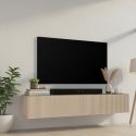 Meuble TV suspendu 160cm 1 porte abattante relief laqué beige - JANEIRO BEIGE