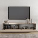Meuble TV suspendu 160cm 1 porte abattante relief laqué beige - JANEIRO BEIGE