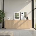 Buffet 4 portes aspect chêne clair design coins arrondis - ADILL